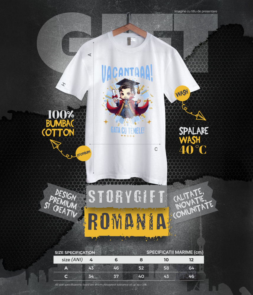 Tricou Copii cu Doctor Strange Sub Soare: Magie si Diplome 100% Bumbac, Alb, 10 Ani [6]