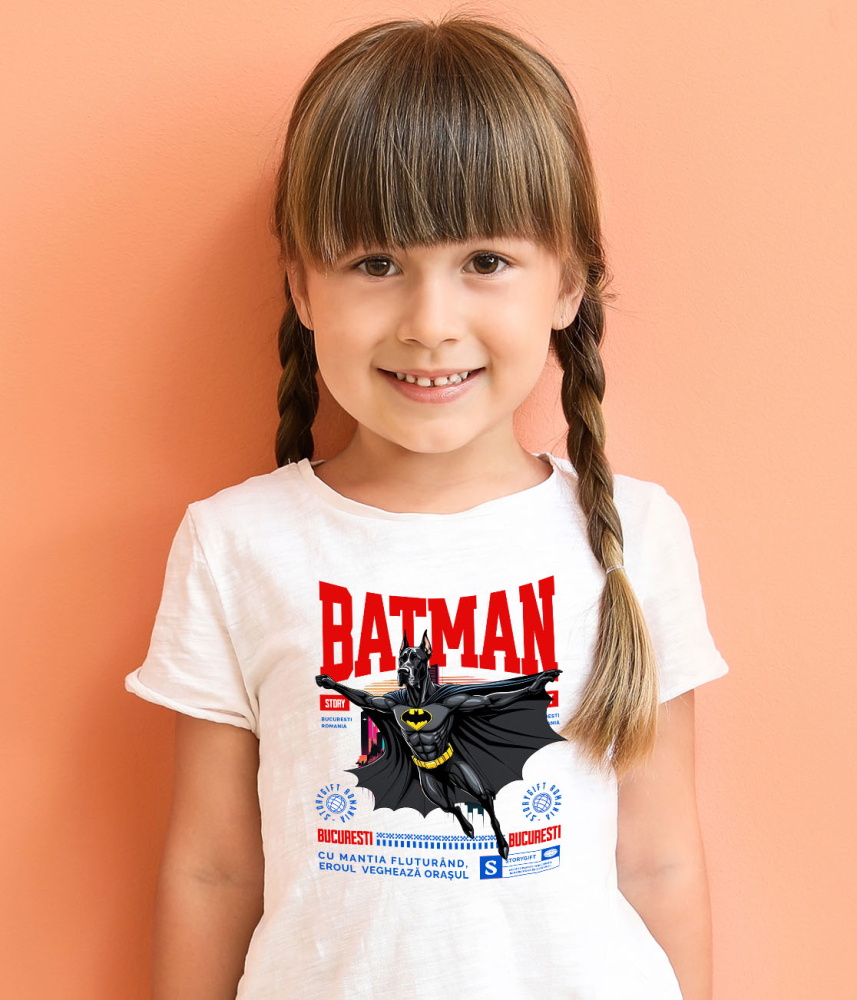 Tricou Femei, Barbati, Copii, Fata, Baiat, Unisex Personalizat Dog German în Costum de Batman – Supererou Amuzant pentru Iubitorii de Câini și Copii [4]