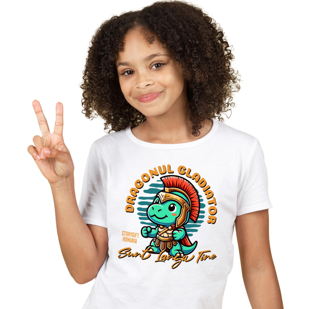 Tricou Femei, Barbati, Copii, Fata, Baiat, Unisex Personalizat Dragon Cu Armură Și Căpă De Gladiator – Cadou Personalizat Pentru Copii [1]