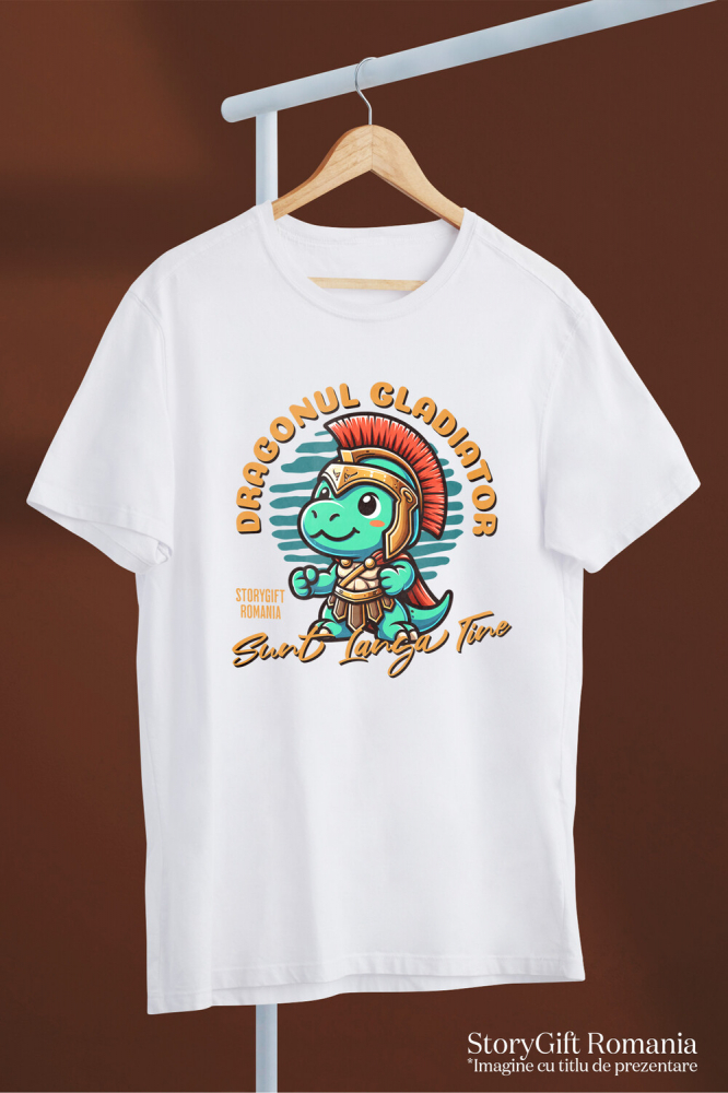 Tricou Femei, Barbati, Copii, Fata, Baiat, Unisex Personalizat Dragon Cu Armură Și Căpă De Gladiator – Cadou Personalizat Pentru Copii [3]