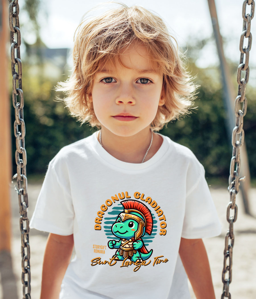 Tricou Femei, Barbati, Copii, Fata, Baiat, Unisex Personalizat Dragon Cu Armură Și Căpă De Gladiator – Cadou Personalizat Pentru Copii [4]