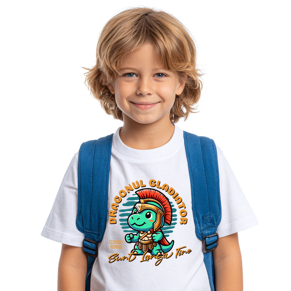 Tricou Femei, Barbati, Copii, Fata, Baiat, Unisex Personalizat Dragon Cu Armură Și Căpă De Gladiator – Cadou Personalizat Pentru Copii [2]