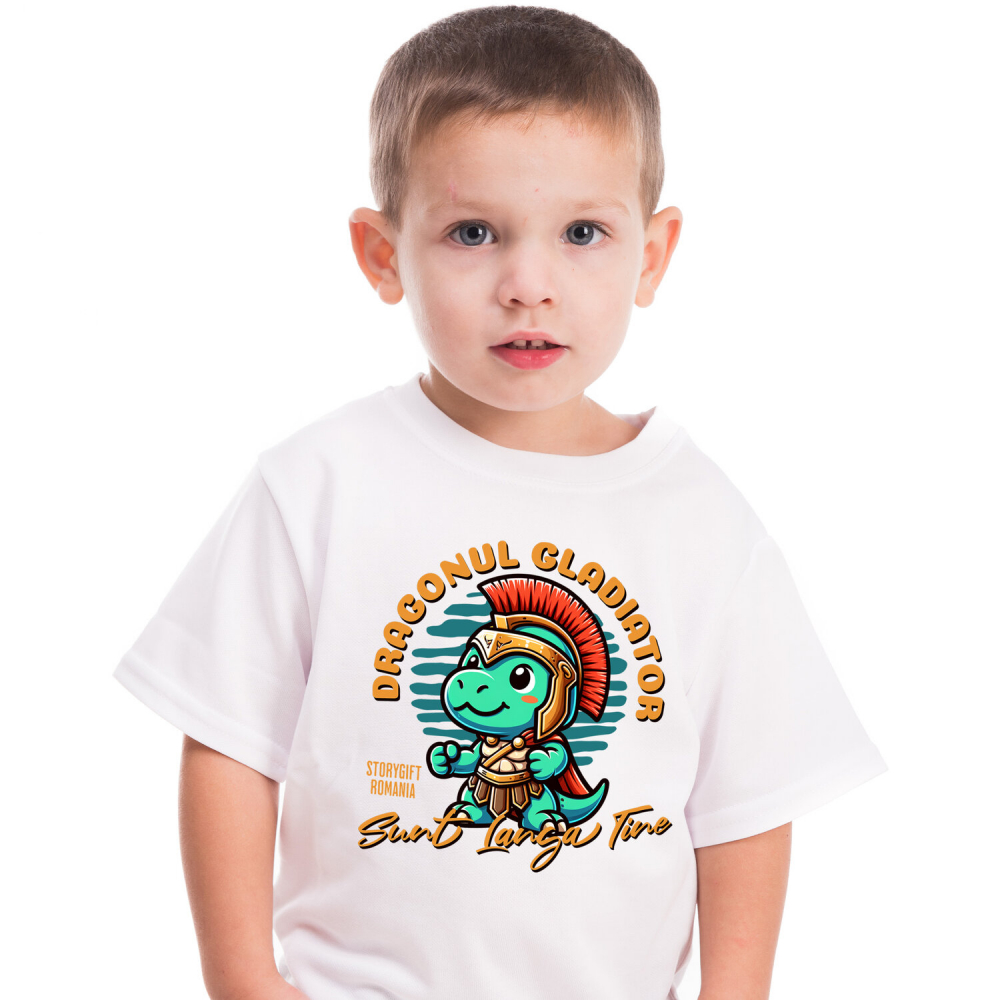 Tricou Femei, Barbati, Copii, Fata, Baiat, Unisex Personalizat Dragon Cu Armură Și Căpă De Gladiator – Cadou Personalizat Pentru Copii [2]