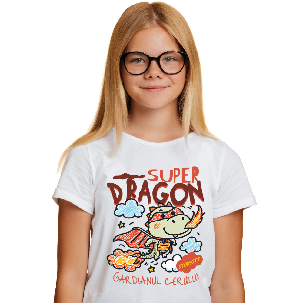 Tricou Femei, Barbati, Copii, Fata, Baiat, Unisex Personalizat Dragon cu Pelerină și Mască - Super Erou Gardianul Cerului pentru Copii [1]