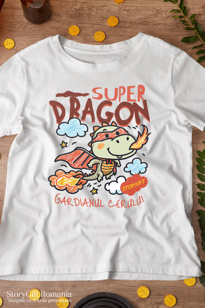 Tricou Femei, Barbati, Copii, Fata, Baiat, Unisex Personalizat Dragon cu Pelerină și Mască - Super Erou Gardianul Cerului pentru Copii [3]