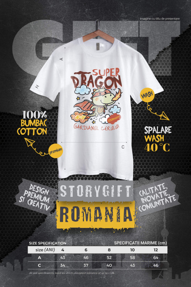 Tricou Femei, Barbati, Copii, Fata, Baiat, Unisex Personalizat Dragon cu Pelerină și Mască - Super Erou Gardianul Cerului pentru Copii [4]