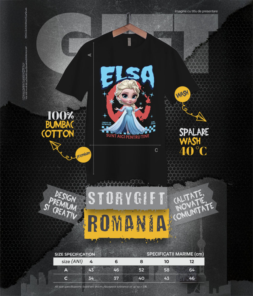 Tricou Copii cu Elsa Aventuri si Poveste Disney 100% Bumbac, Negru, 10 Ani [6]