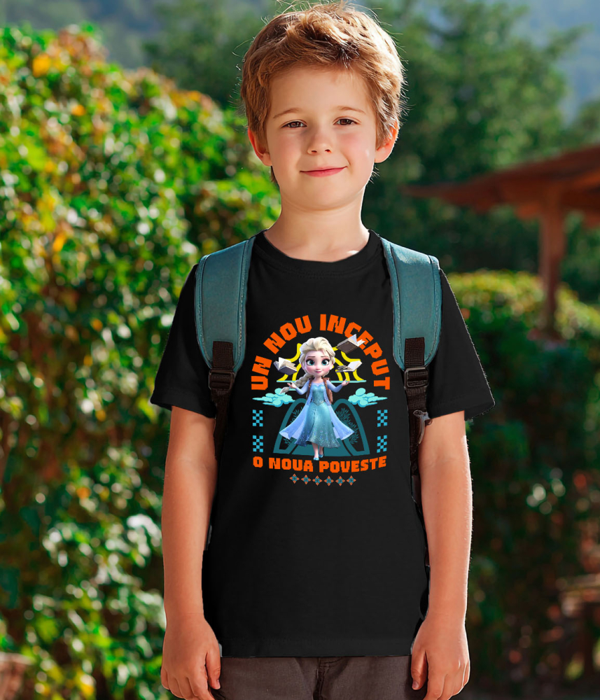 Tricou Copii cu Elsa – Cunoaștere și Magie La Primii Pași 100% Bumbac, Negru, 8 Ani [4]