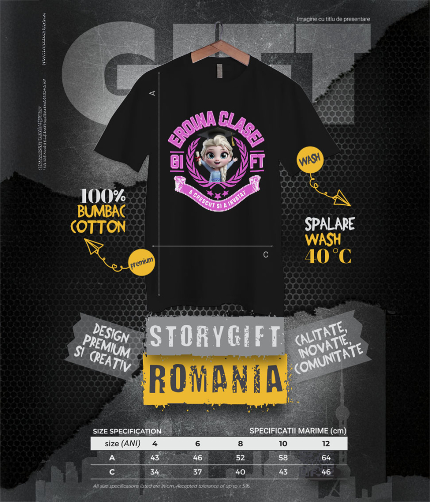 Tricou Copii cu Elsa: Eroul Inghetat al Scolii 100% Bumbac, Negru, 6 Ani [6]