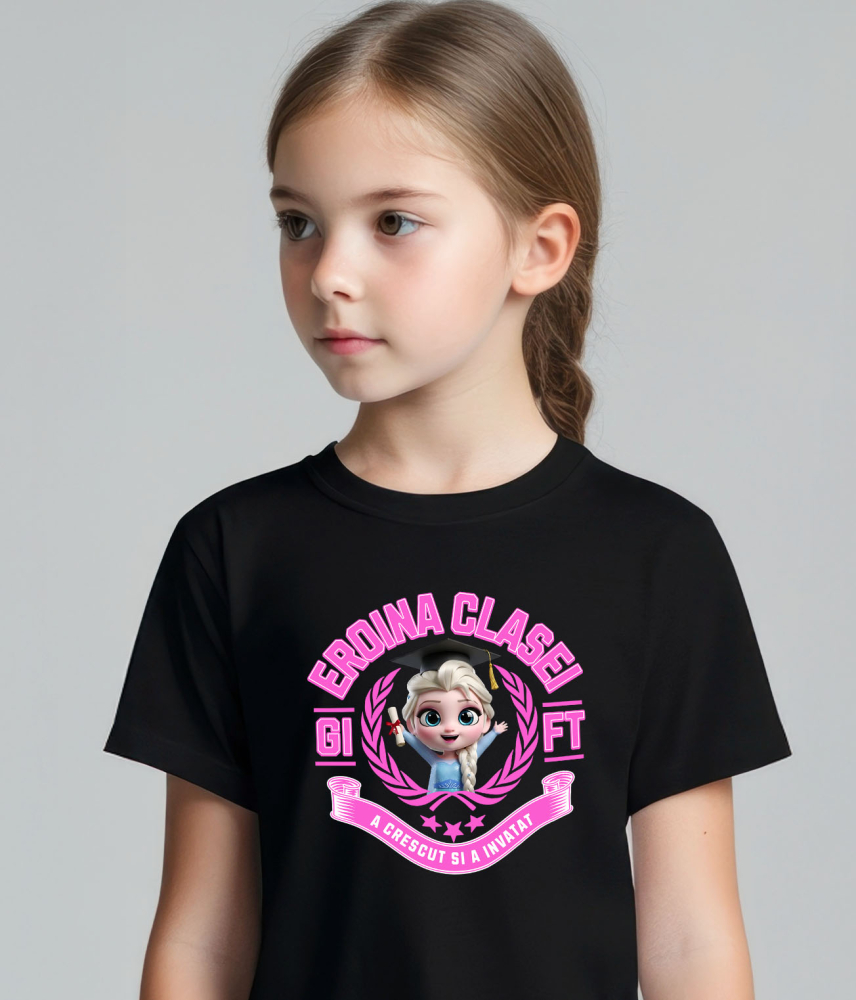 Tricou Copii cu Elsa: Eroul Inghetat al Scolii 100% Bumbac, Negru, 6 Ani [3]