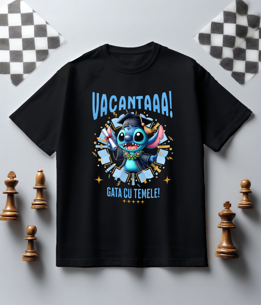 Tricou Copii cu Explorari de Vacanta cu Stitch si Diplome 100% Bumbac, Negru, 8 Ani [5]
