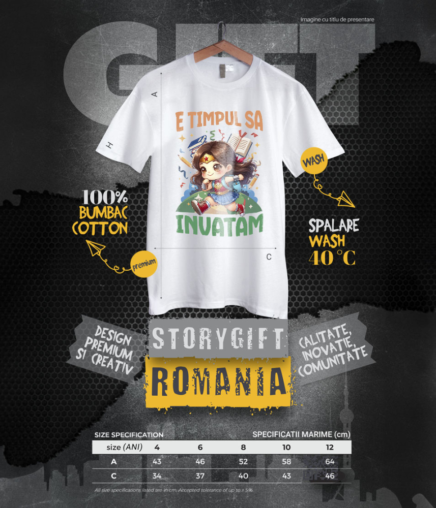 Tricou Copii cu Explorari si Zambete cu Wonder Woman 100% Bumbac, Alb, 8 Ani [6]