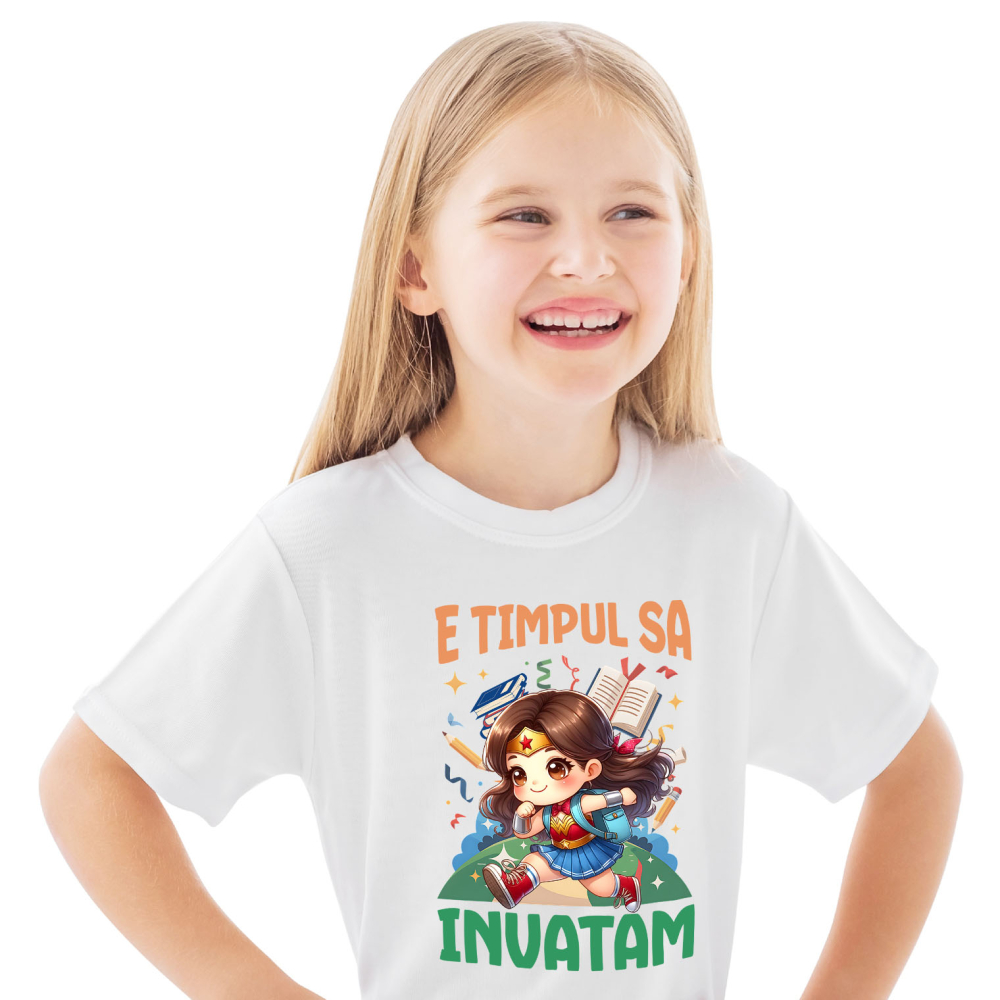 Tricou Copii cu Explorari si Zambete cu Wonder Woman 100% Bumbac, Alb, 8 Ani [2]