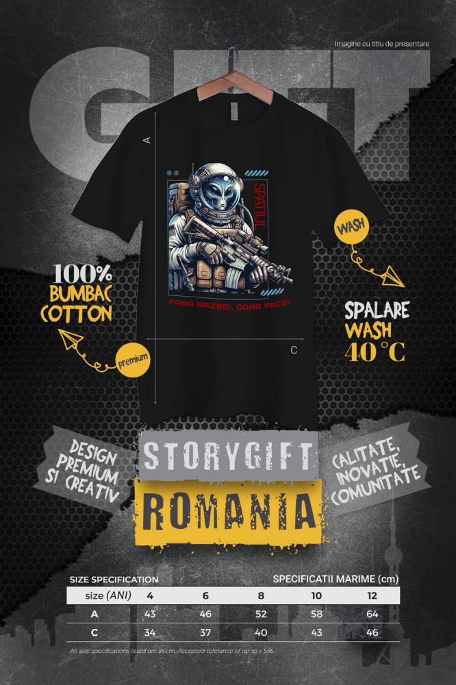 Tricou Femei, Barbati, Copii, Fata, Baiat, Unisex Personalizat Extraterestru în Costum Spațial - Mesaj de Pace - Cadouri Personalizate Sci-Fi [4]