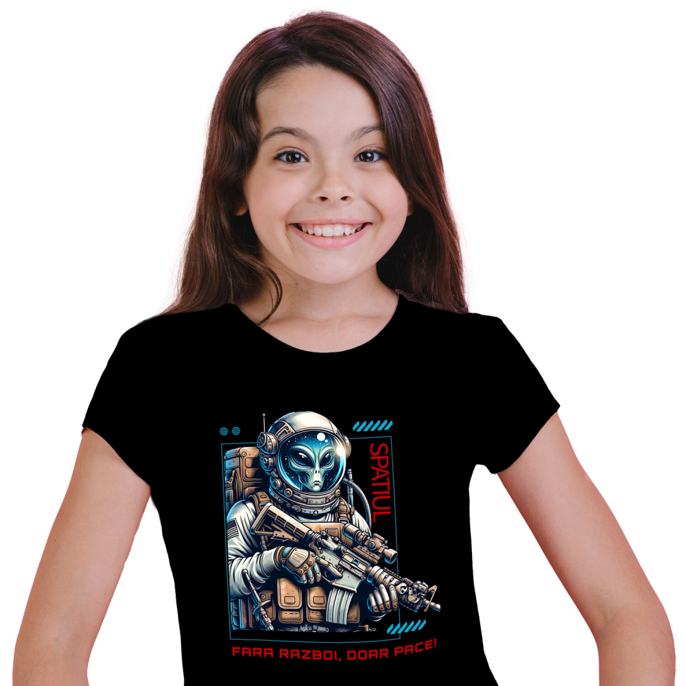 Tricou Femei, Barbati, Copii, Fata, Baiat, Unisex Personalizat Extraterestru în Costum Spațial - Mesaj de Pace - Cadouri Personalizate Sci-Fi [2]