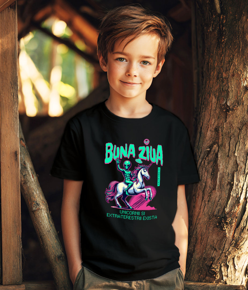 Tricou Femei, Barbati, Copii, Fata, Baiat, Unisex Personalizat Extraterestru pe Unicorn – Lume Paralelă Cadou Personalizat pentru Copii și Familie [3]