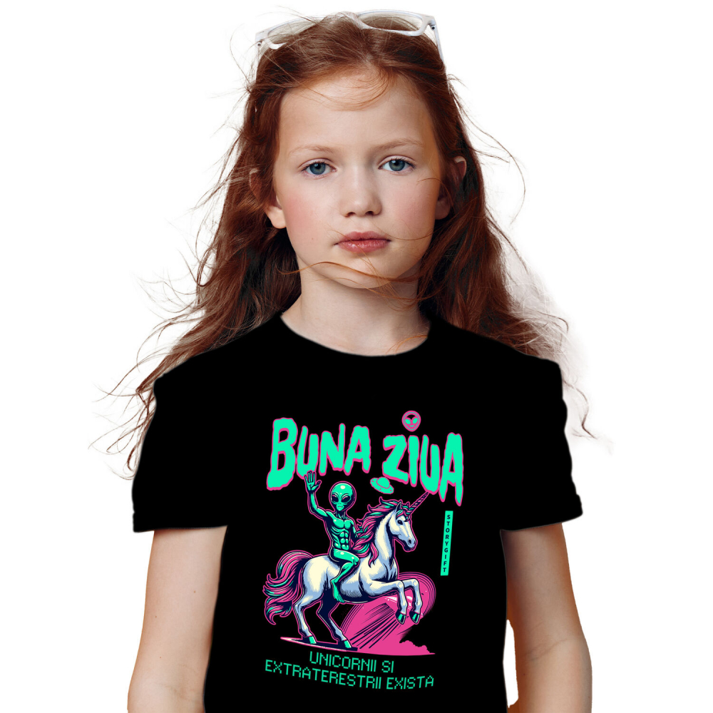 Tricou Femei, Barbati, Copii, Fata, Baiat, Unisex Personalizat Extraterestru pe Unicorn – Lume Paralelă Cadou Personalizat pentru Copii și Familie [2]