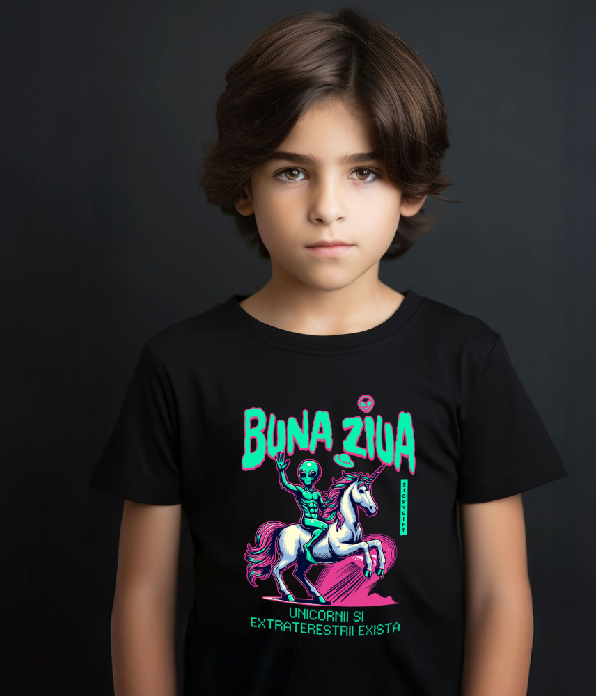 Tricou Femei, Barbati, Copii, Fata, Baiat, Unisex Personalizat Extraterestru pe Unicorn – Lume Paralelă Cadou Personalizat pentru Copii și Familie [4]