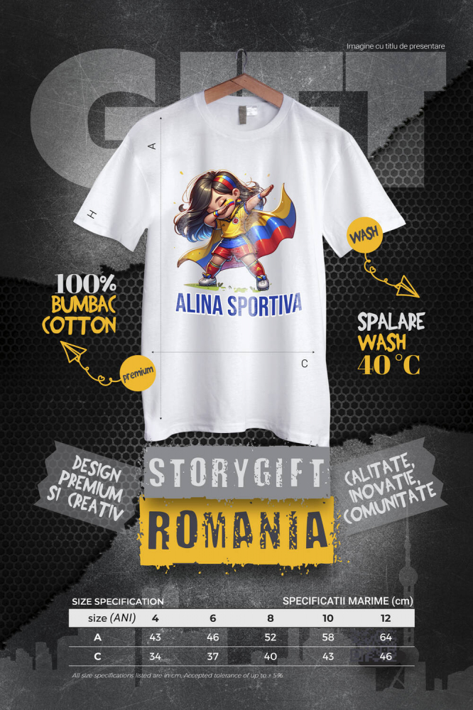 Tricou Femei, Barbati, Copii, Fata, Baiat, Unisex Personalizat Costum Sportiv Fotbal Personalizat „Alina Sportiva” – Cadou Pentru Fete Active [4]