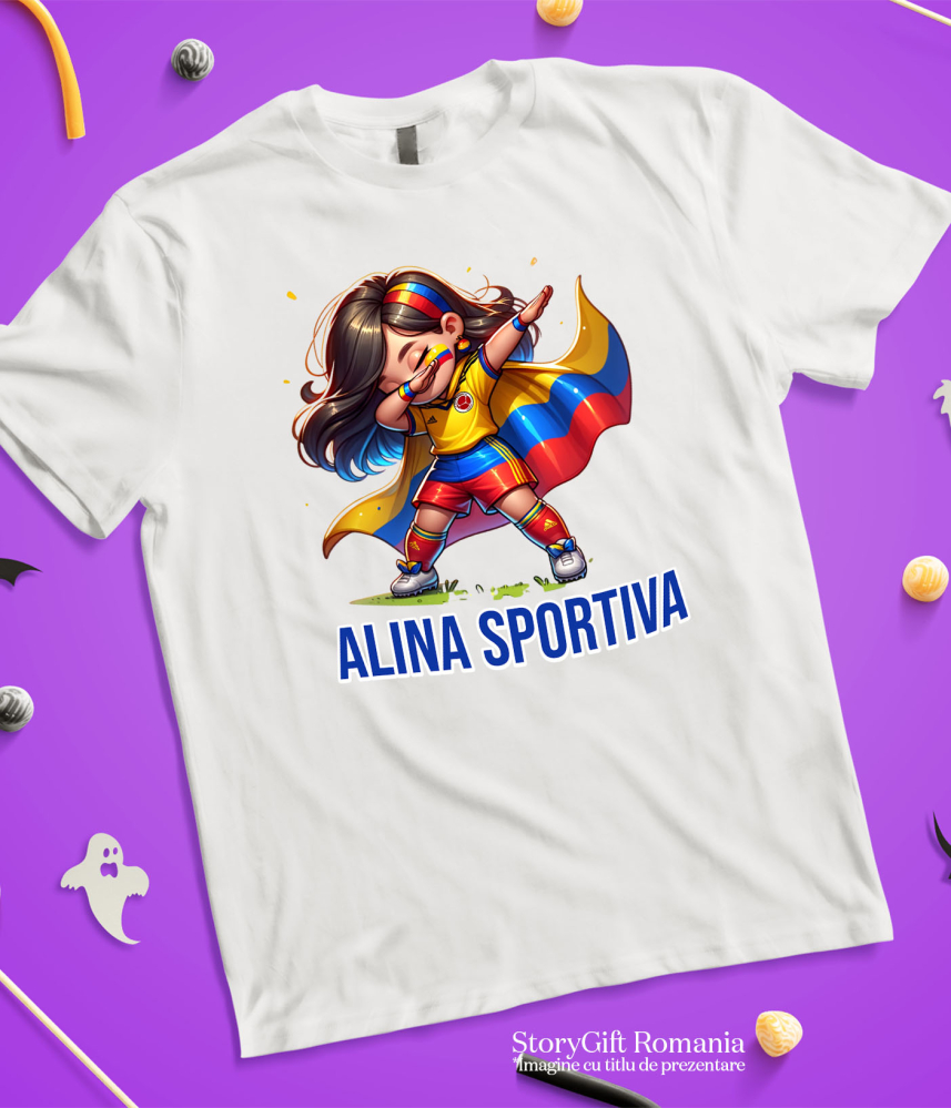 Tricou Femei, Barbati, Copii, Fata, Baiat, Unisex Personalizat Costum Sportiv Fotbal Personalizat „Alina Sportiva” – Cadou Pentru Fete Active [5]