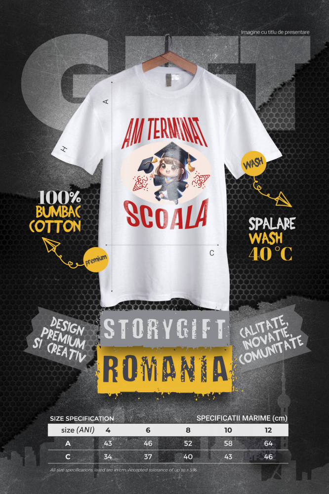 Tricou Femei, Barbati, Copii, Fata, Baiat, Unisex Personalizat Fată Absolvire | Cadou Personalizat pentru Absolvenți [4]