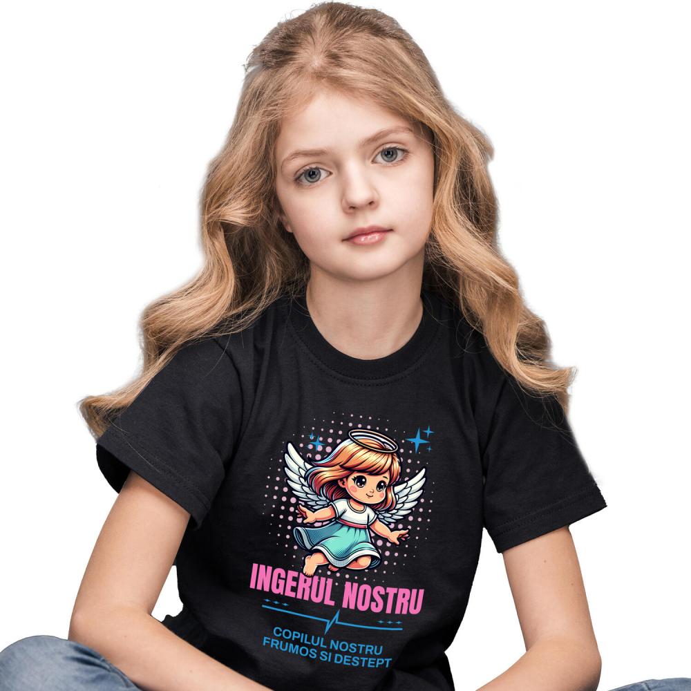 Tricou Femei, Barbati, Copii, Fata, Baiat, Unisex Personalizat Fata Înger cu Aripi și Coroană – Cadou Personalizat „Copilul Nostru Frumos și Deștept” pentru Fetițe [2]