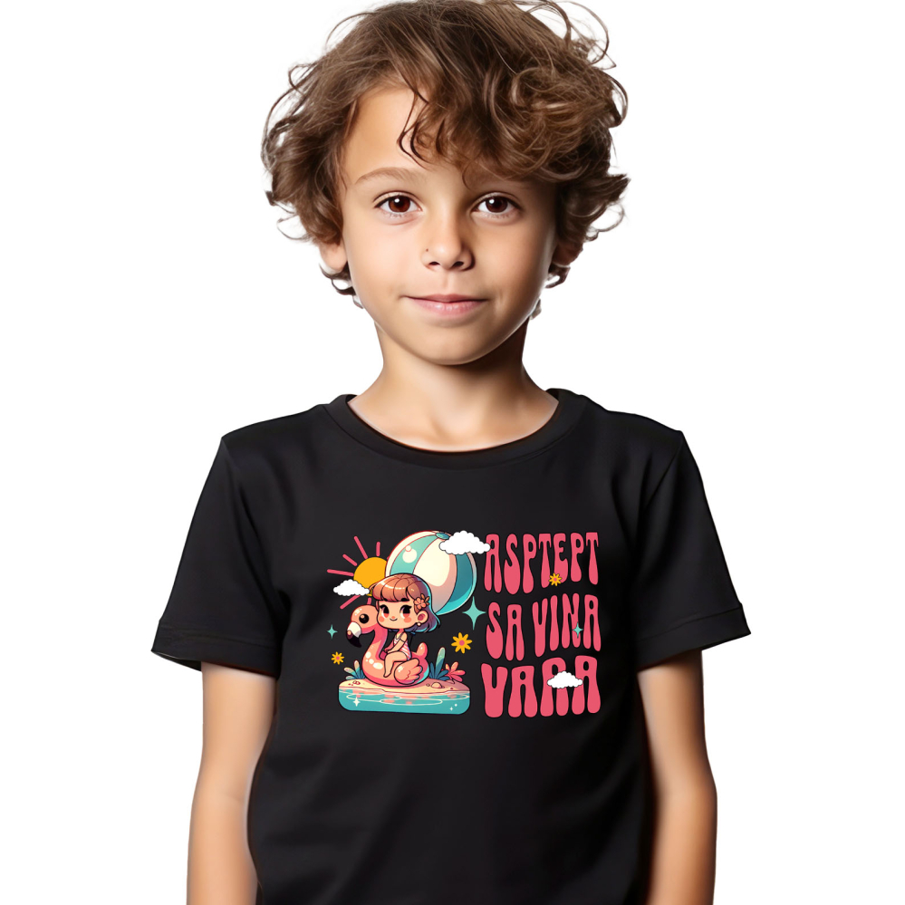 Tricou Femei, Barbati, Copii, Fata, Baiat, Unisex Personalizat Fată pe Colac Flamingo în Mare – Cadou Personalizat pentru Copii și Familie [2]