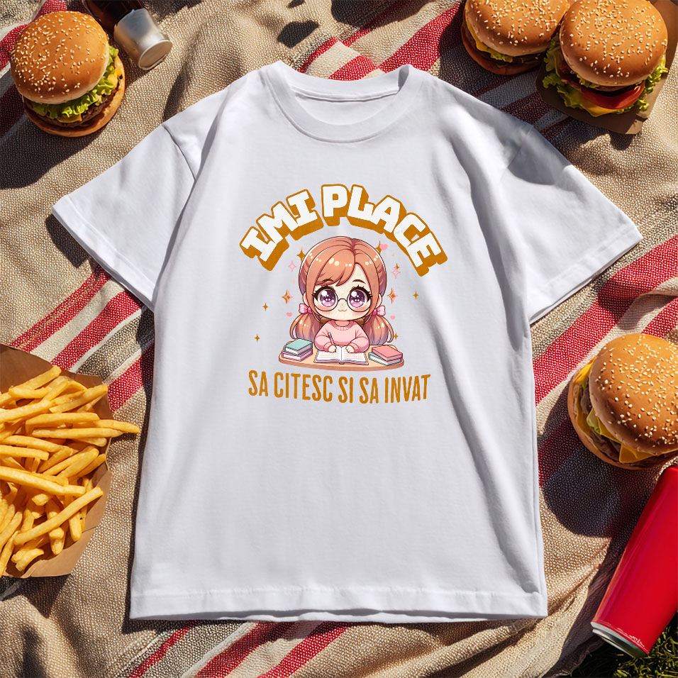 Tricou Femei, Barbati, Copii, Fata, Baiat, Unisex Personalizat Tricou Personalizat Fata Anime – "Imi Place Sa Citesc si Sa Invat" | Cadou Educativ pentru Iubitori de Carti [5]