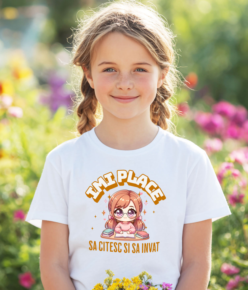 Tricou Femei, Barbati, Copii, Fata, Baiat, Unisex Personalizat Tricou Personalizat Fata Anime – "Imi Place Sa Citesc si Sa Invat" | Cadou Educativ pentru Iubitori de Carti [3]