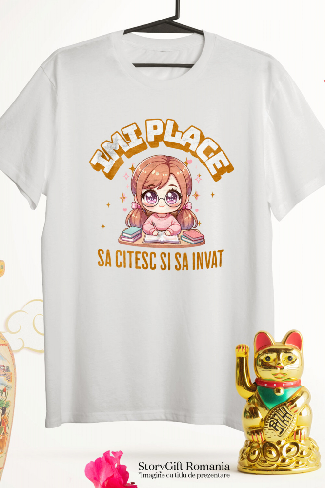 Tricou Femei, Barbati, Copii, Fata, Baiat, Unisex Personalizat Tricou Personalizat Fata Anime – "Imi Place Sa Citesc si Sa Invat" | Cadou Educativ pentru Iubitori de Carti [3]