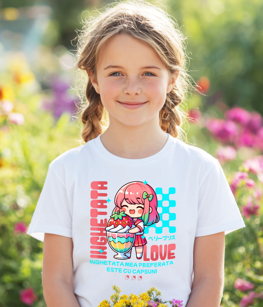 Tricou Femei, Barbati, Copii, Fata, Baiat, Unisex Personalizat Cadou personalizat pentru iubitorii de milkshake | Fata anime cu pahar imens de milkshake și căpșună [3]