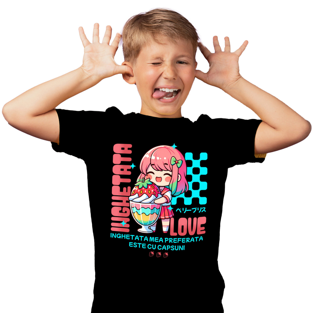 Tricou Femei, Barbati, Copii, Fata, Baiat, Unisex Personalizat Cadou personalizat pentru iubitorii de milkshake | Fata anime cu pahar imens de milkshake și căpșună [2]