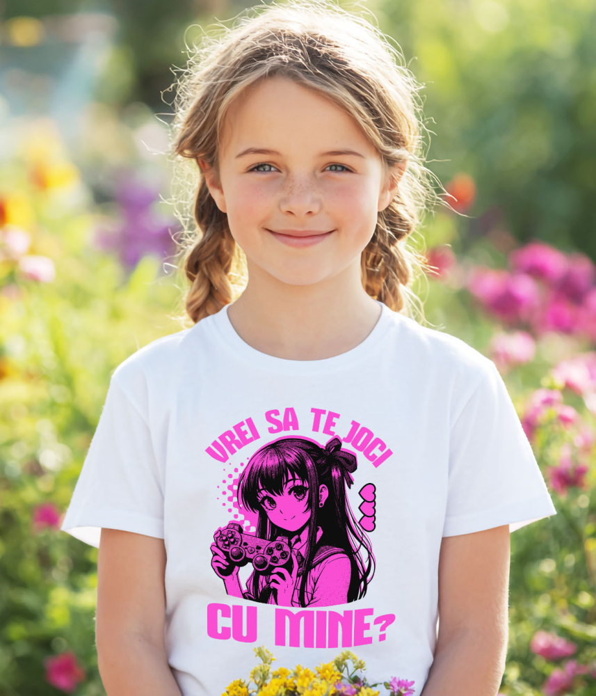 Tricou Femei, Barbati, Copii, Fata, Baiat, Unisex Personalizat Fată Stil Anime cu Manetă de Jocuri Video - Cadou Personalizat „Vrei Să Te Joce Cu Mine?” pentru Familie și Prieteni [3]