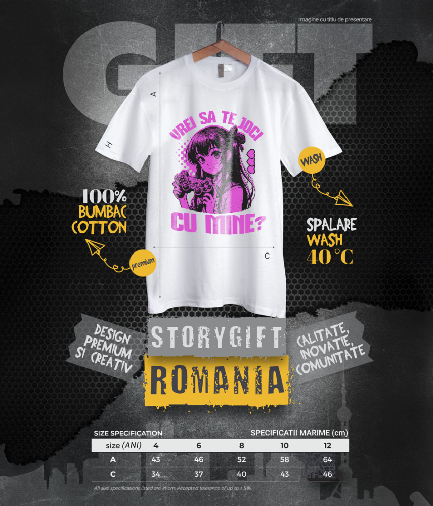 Tricou Femei, Barbati, Copii, Fata, Baiat, Unisex Personalizat Fată Stil Anime cu Manetă de Jocuri Video - Cadou Personalizat „Vrei Să Te Joce Cu Mine?” pentru Familie și Prieteni [6]