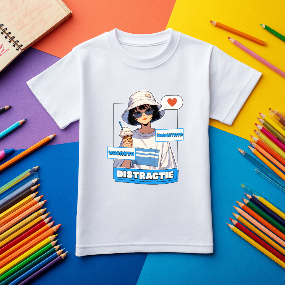 Tricou Femei, Barbati, Copii, Fata, Baiat, Unisex Personalizat Fata Stil Asiatic cu Pălărie și Înghețată - Cadou Personalizat Vacanță și Distracție [5]