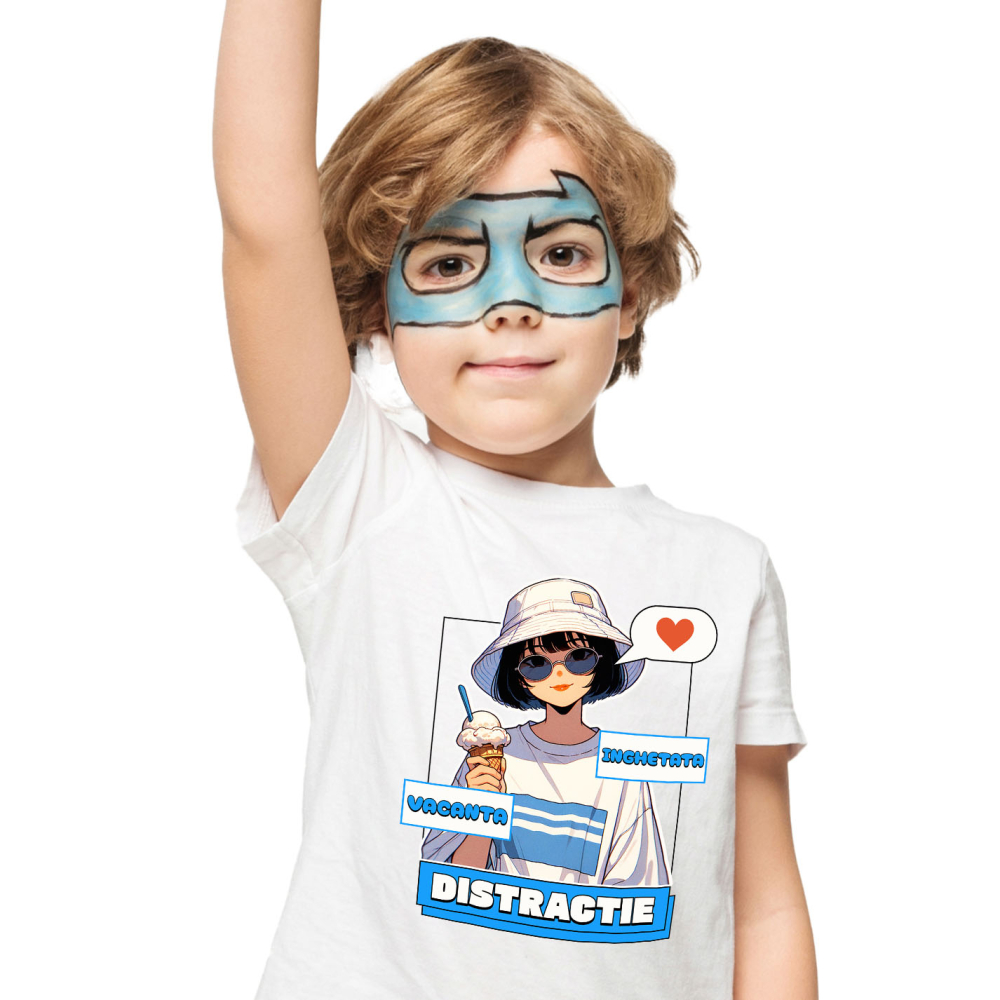 Tricou Femei, Barbati, Copii, Fata, Baiat, Unisex Personalizat Fata Stil Asiatic cu Pălărie și Înghețată - Cadou Personalizat Vacanță și Distracție [2]