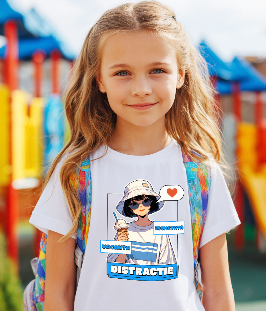 Tricou Femei, Barbati, Copii, Fata, Baiat, Unisex Personalizat Fata Stil Asiatic cu Pălărie și Înghețată - Cadou Personalizat Vacanță și Distracție [3]