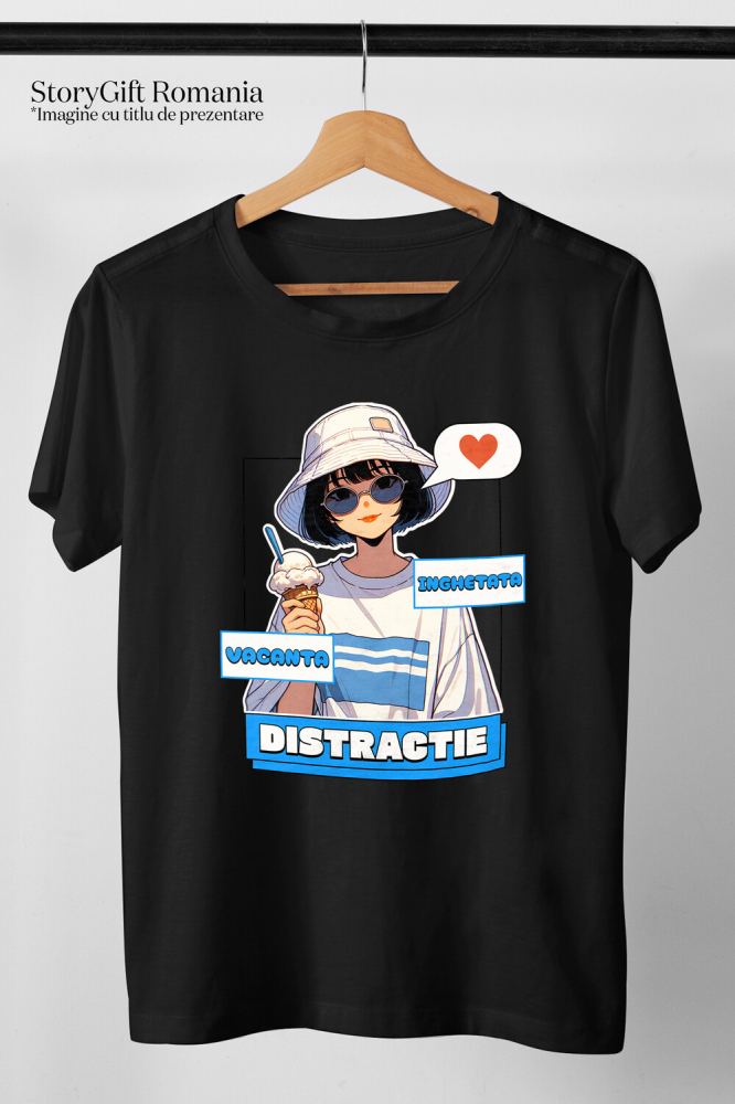 Tricou Femei, Barbati, Copii, Fata, Baiat, Unisex Personalizat Fata Stil Asiatic cu Pălărie și Înghețată - Cadou Personalizat Vacanță și Distracție [3]