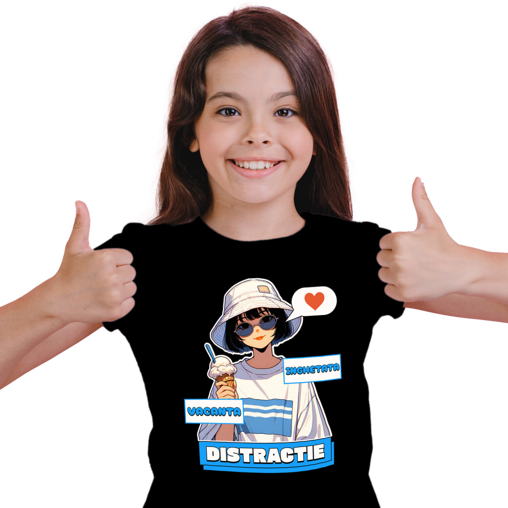 Tricou Femei, Barbati, Copii, Fata, Baiat, Unisex Personalizat Fata Stil Asiatic cu Pălărie și Înghețată - Cadou Personalizat Vacanță și Distracție [1]