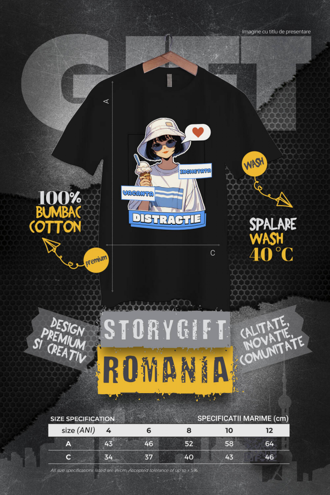 Tricou Femei, Barbati, Copii, Fata, Baiat, Unisex Personalizat Fata Stil Asiatic cu Pălărie și Înghețată - Cadou Personalizat Vacanță și Distracție [4]