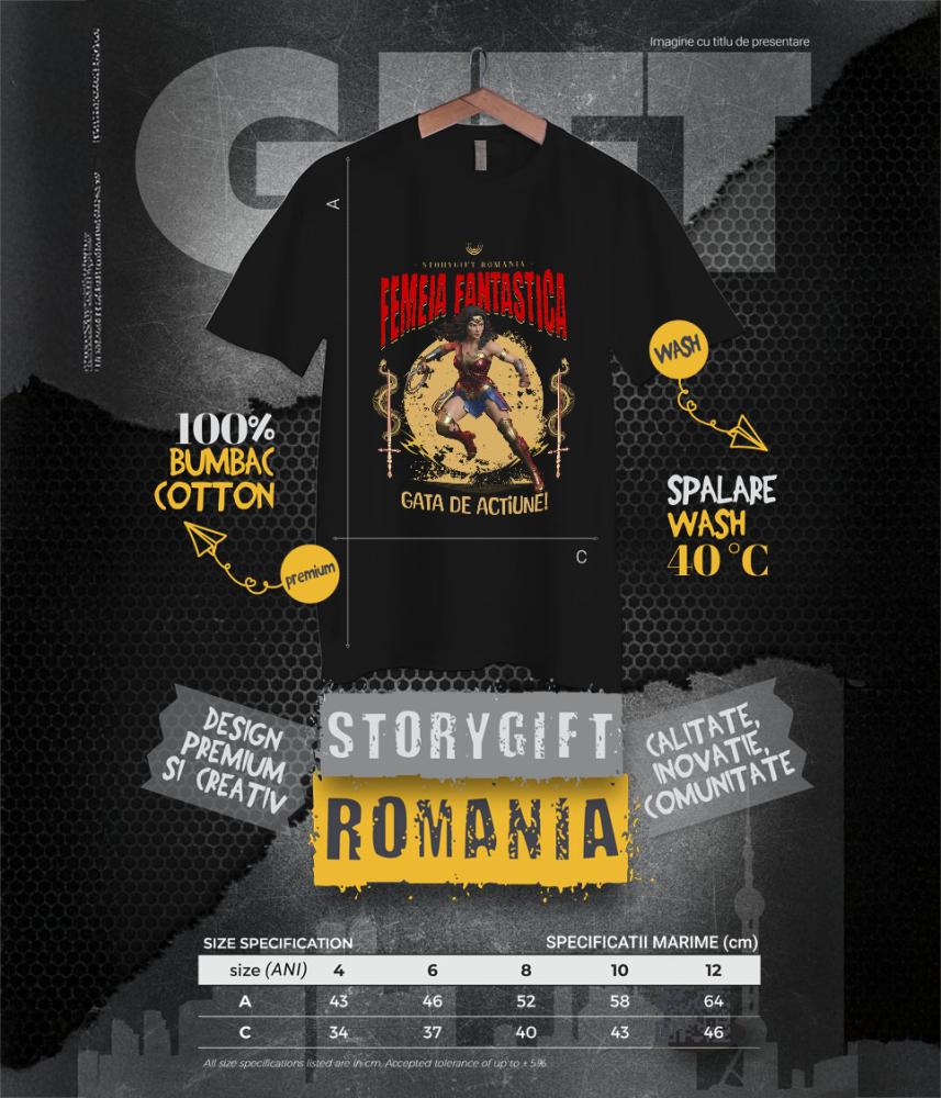 Tricou Copii cu Femeia Fantastică - Magie și Acțiune Disney cu Superputeri 100% Bumbac, Negru, 12 Ani [6]