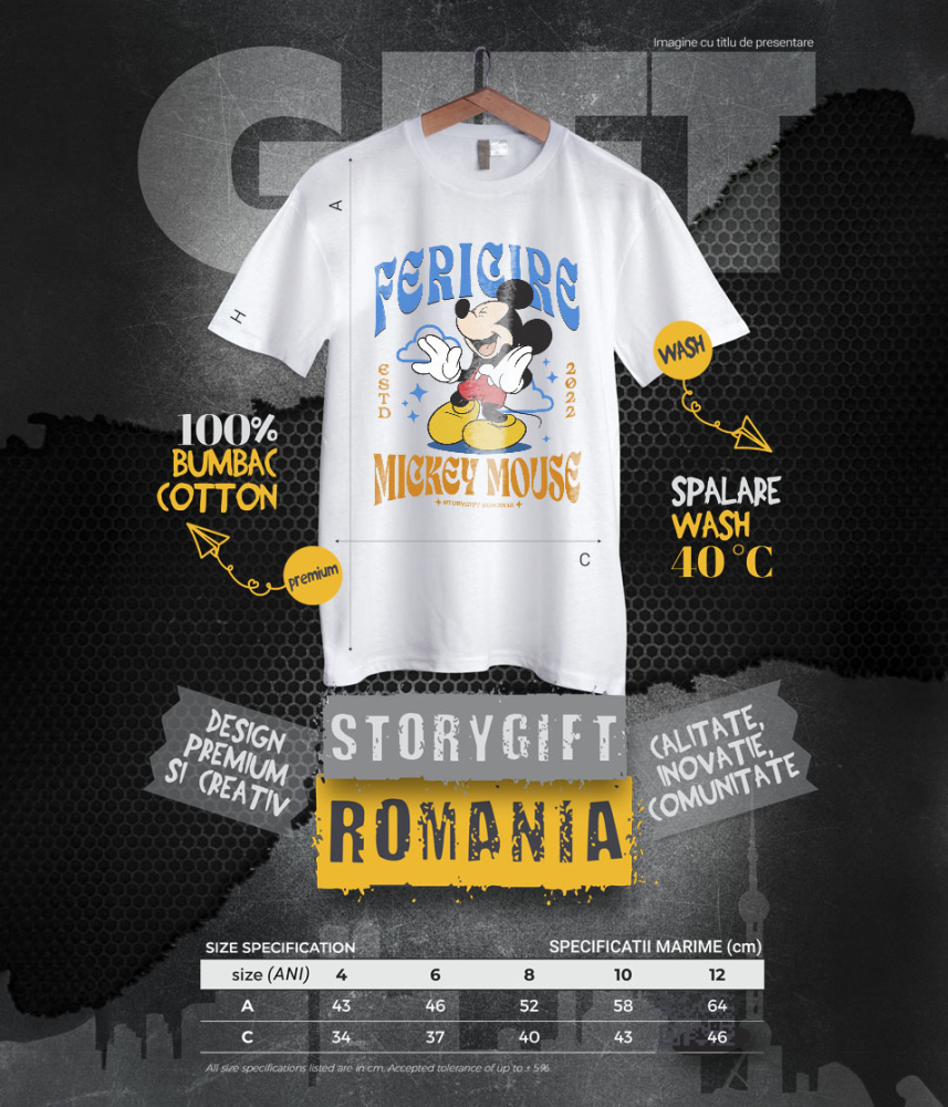 Tricou Copii cu Fericirea lui Mickey Mouse – Zambete si Momente Magice 100% Bumbac, Alb, 10 Ani [6]