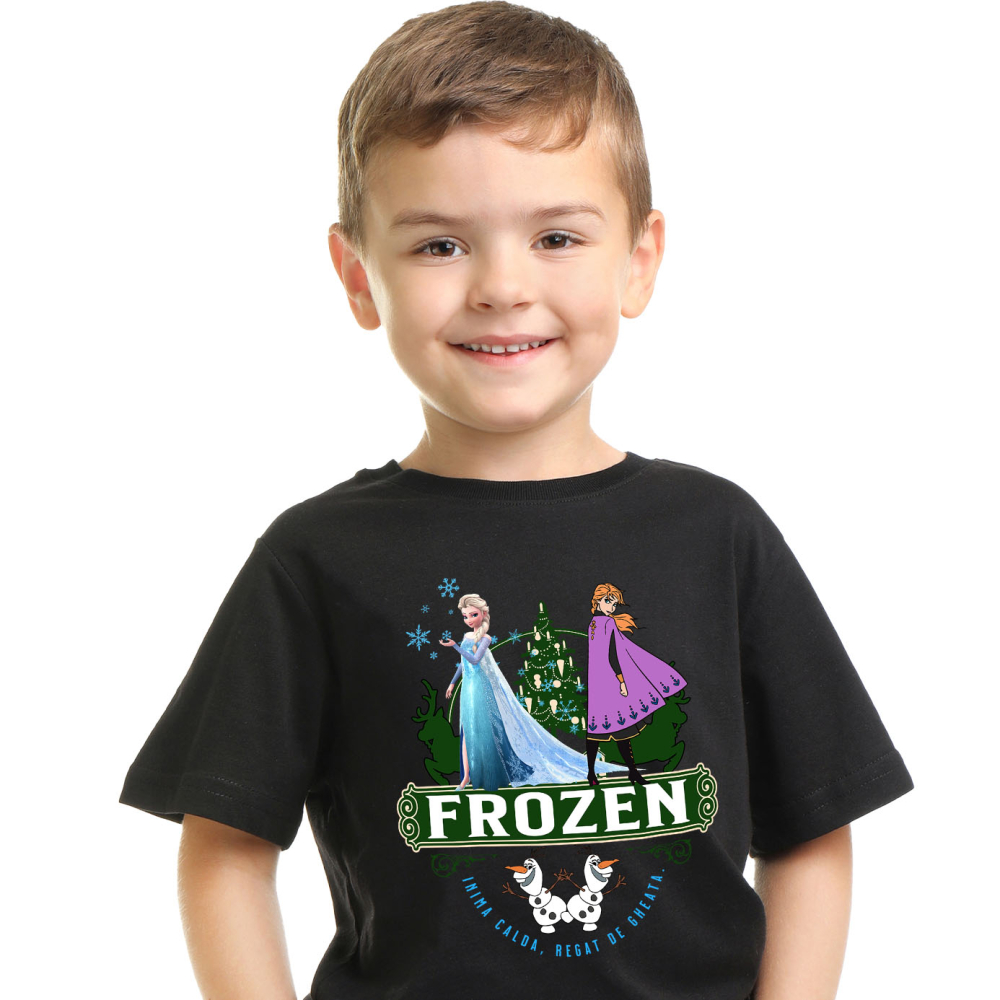 Tricou Copii cu Frozen - Printese din Regatul de Gheata 100% Bumbac, Negru, 12 Ani [2]