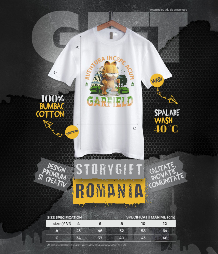 Tricou Copii cu Garfield: Călătorii Relaxante și Magice în Universul Disney 100% Bumbac, Alb, 4 Ani [6]