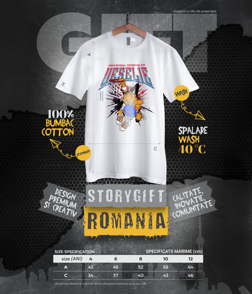 Tricou Copii cu Garfield campion la aruncari 100% Bumbac, Alb, 6 Ani [6]