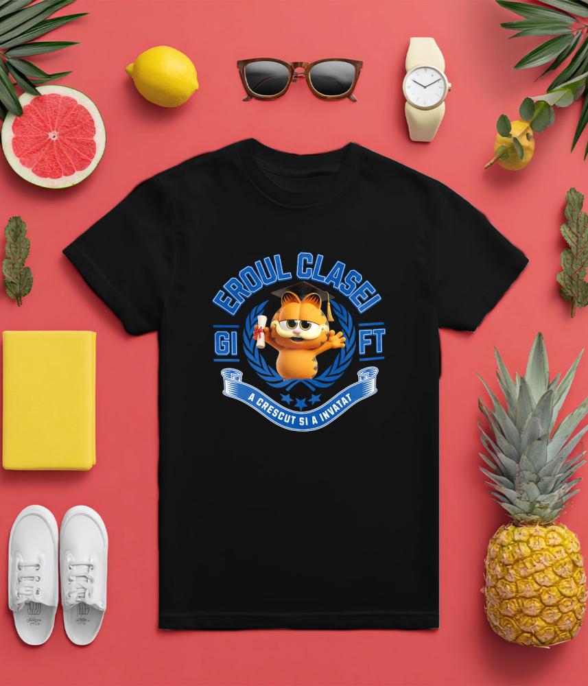 Tricou Copii cu Garfield Erou – Aventuri La Scoala 100% Bumbac, Negru, 8 Ani [5]