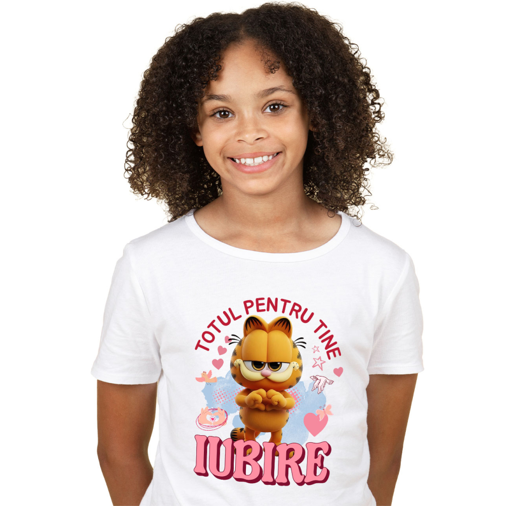 Tricou Copii cu Garfield, Iubire, Dragoste, Afectiune, Inima 100% Bumbac, Alb, 12 Ani [2]