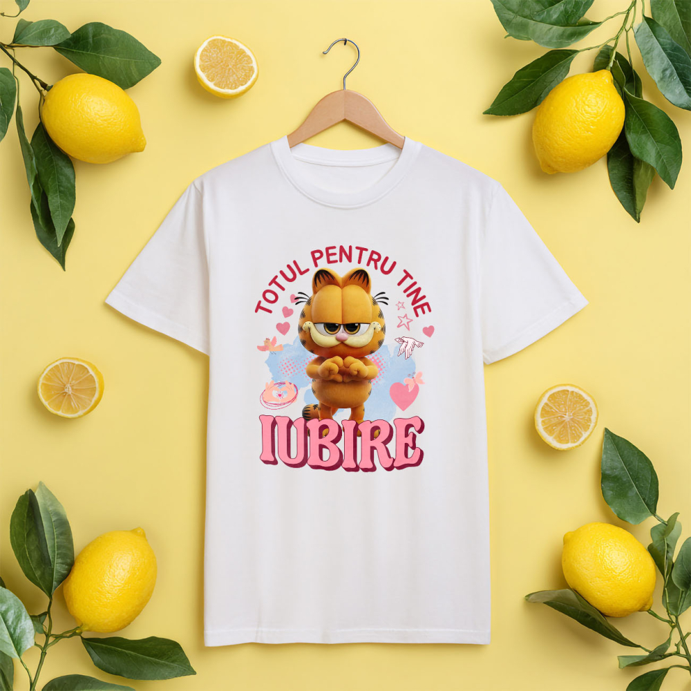 Tricou Copii cu Garfield, Iubire, Dragoste, Afectiune, Inima 100% Bumbac, Alb, 12 Ani [5]