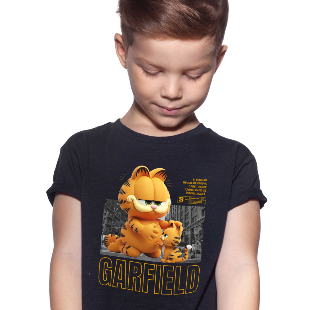 Tricou Copii cu Garfield – Misiune Vesela cu Pisicuta 100% Bumbac, Negru, 12 Ani [2]
