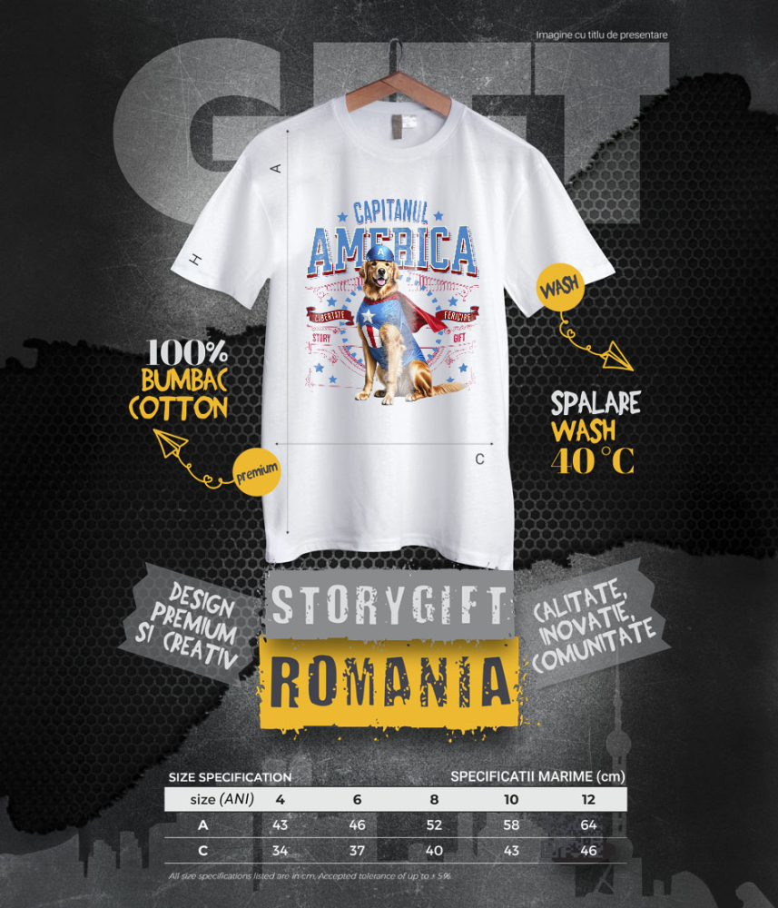Tricou Femei, Barbati, Copii, Fata, Baiat, Unisex Personalizat Golden Retriever în Costum Captain America cu Pelerină - Cadou Personalizat pentru Copii și Iubitorii de Câini [6]